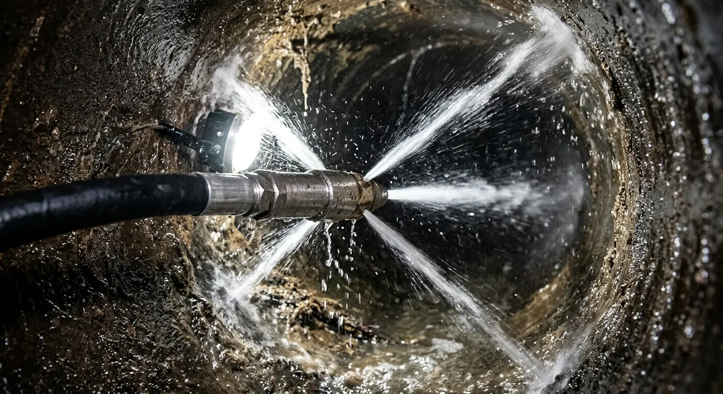 High-pressure hydro jetting nozzle cleaning sewer pipe for Storm Drain Cleaning in Shorewood